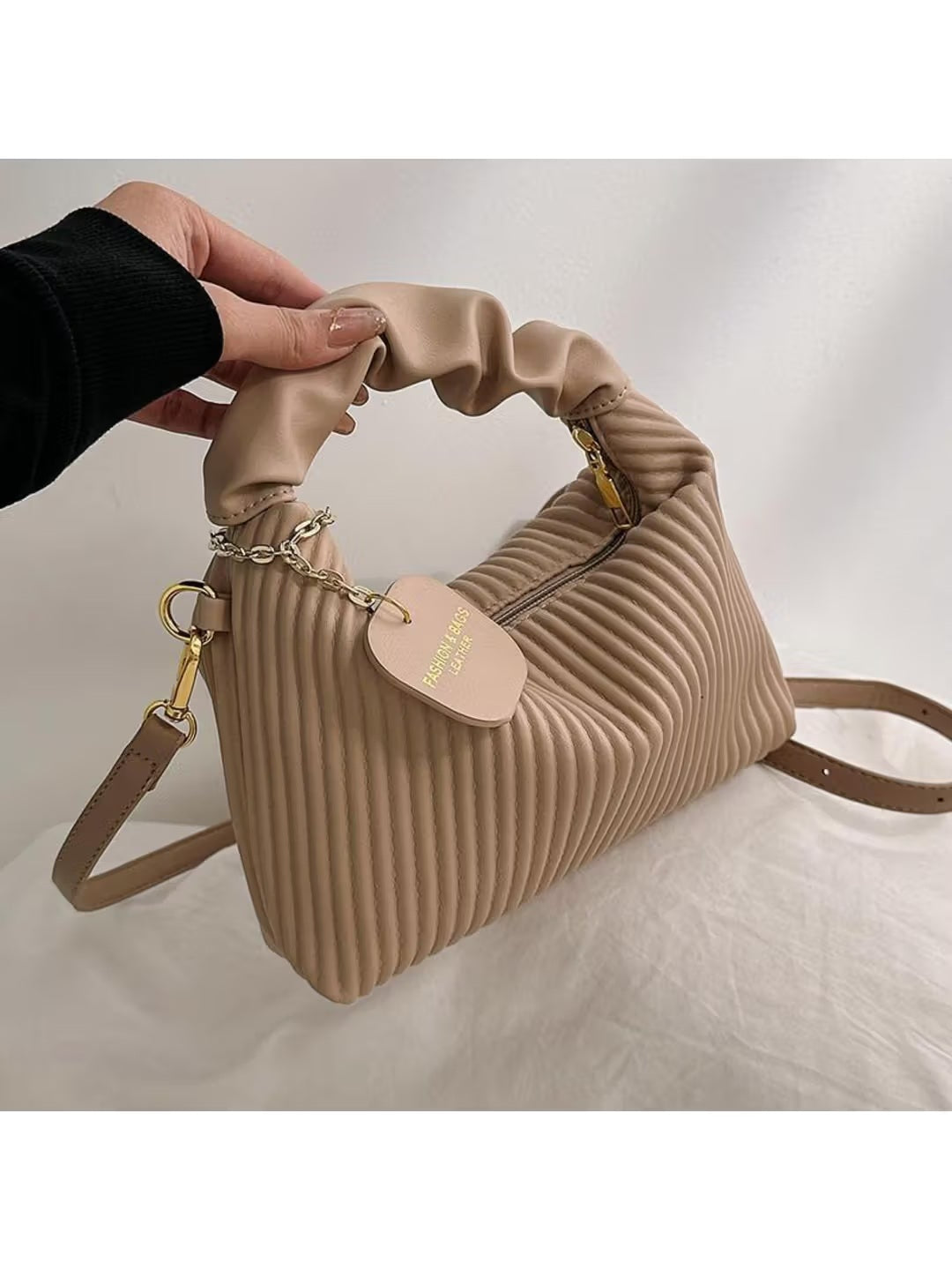 PARTIQ Texture Niche Womens Versatile Hand Feel Foreign Handbag With Detachable Strap - Beige