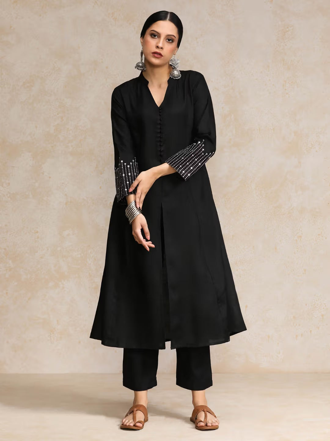 Black Anarkali Kurta with Pant (Set of 2)