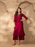Maroon Straight Kurta with Flared Palazzo