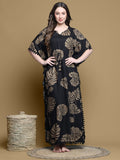 Black Floral Rayon Full Length Kaftan