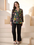 Black Floral Printed Katha Cotton Co-ord Set