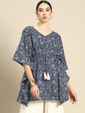 Blue Printed Kaftan Kurta