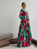 Women Green & Red Floral Anarkali Kurta